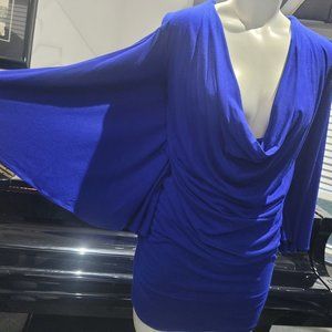Sky Royal Blue Small, Cold Shoulder, Flared Arms, Open Embroidered Mini  Dress